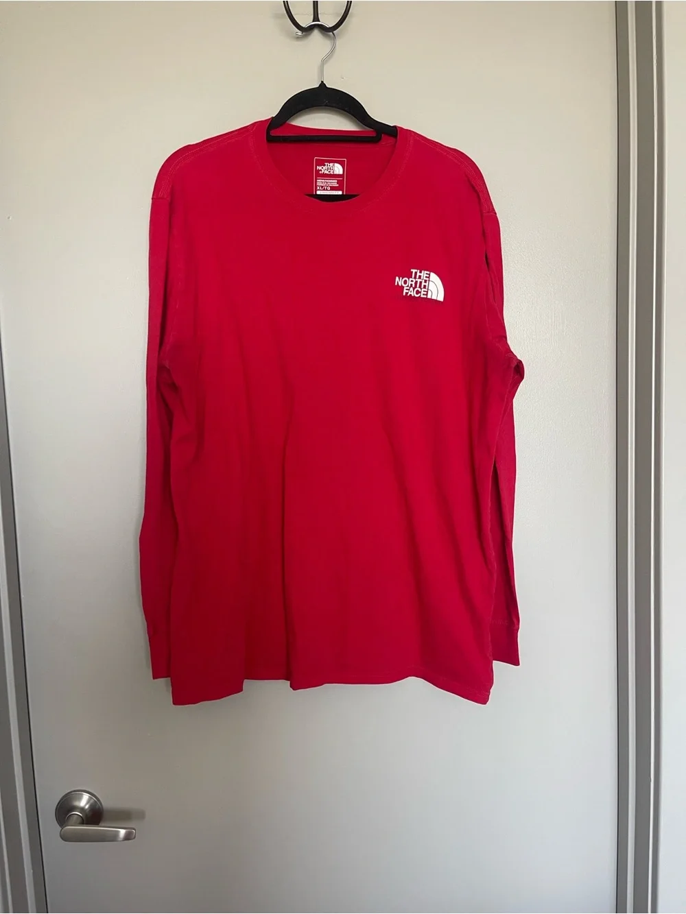 The North Face Men's Long-Sleeve Logo Tee in Red with White Logo